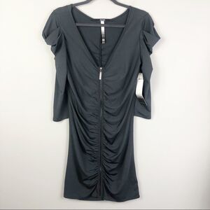 KENSIE | Zip Front Bodycon Dress Dark Gray Medium